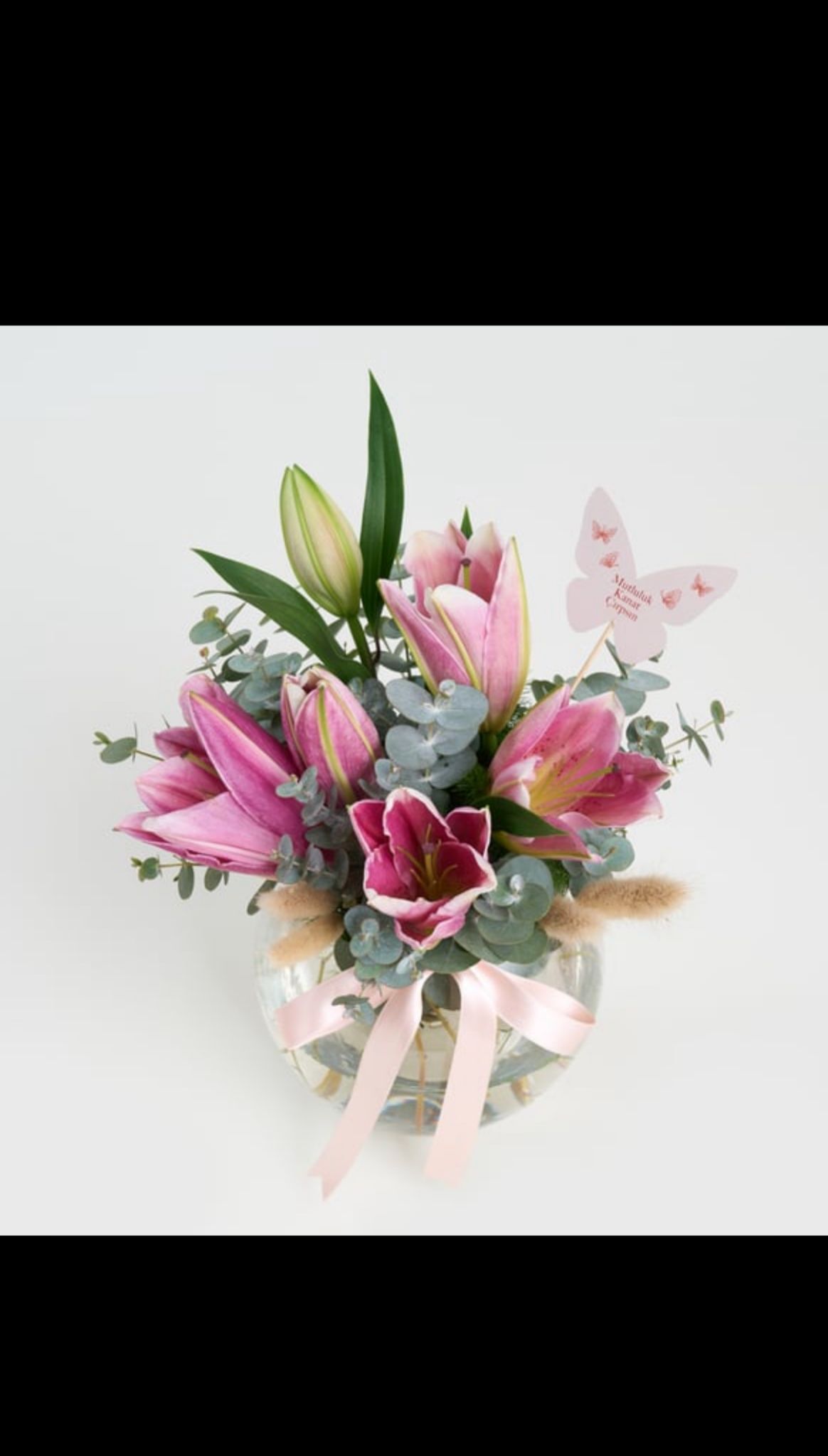 Akvaryum Vazoda Kelebekli Pembe Lilyumlar - Görsel 2