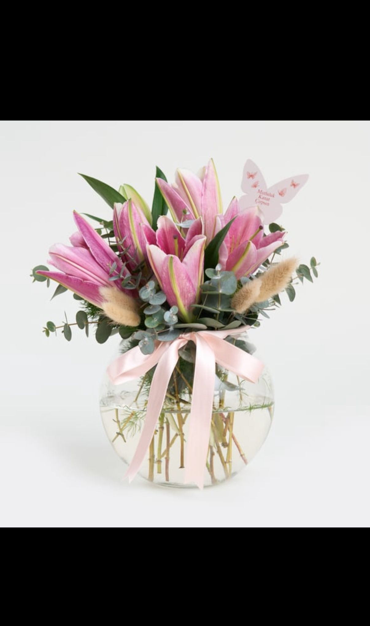 Akvaryum Vazoda Kelebekli Pembe Lilyumlar - Görsel 4